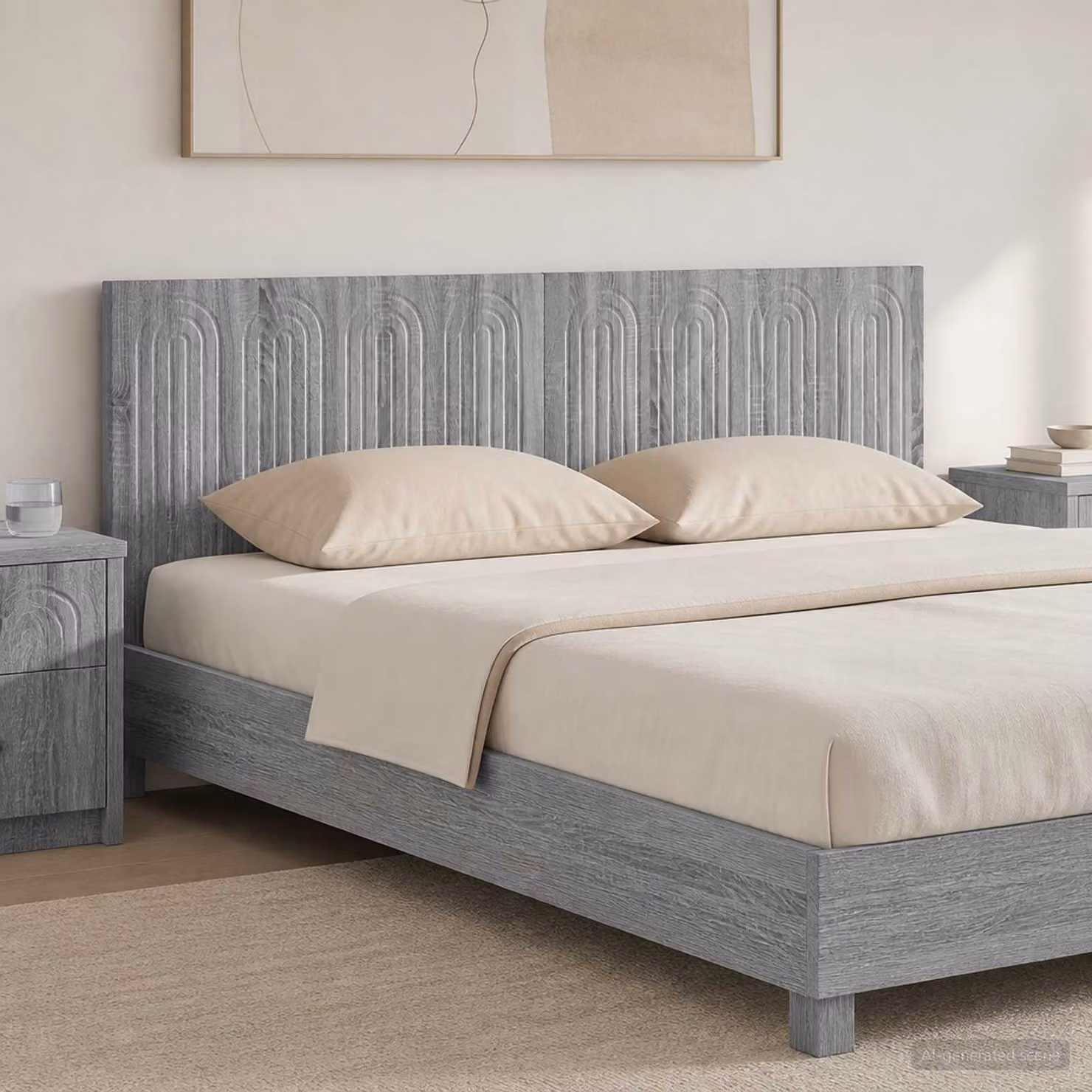 Testiera da muro vidaXL ALKMAAR in legno ingegnerizzato grigio con design moderno a righe L 180,5 cm x H 50 cm x P 15,6 cm