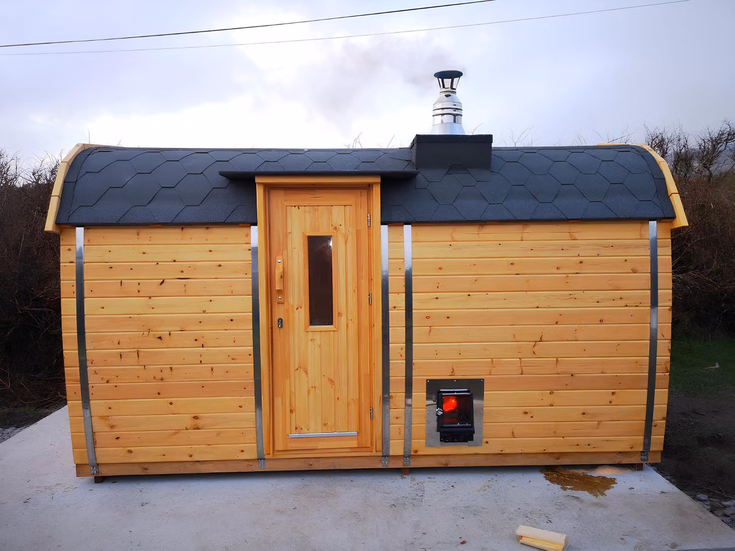 Holzsauna Gartensauna Außensauna Sauna Fasssauna 4-6 Personen 46 mm 400cm