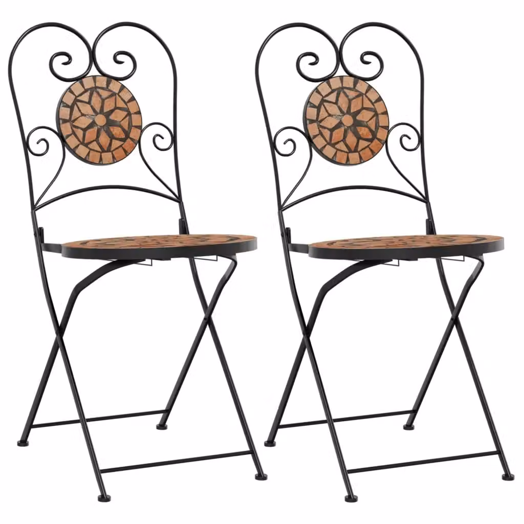 Set di 2 sedie pieghevoli vidaXL in metallo e ceramica arancione opaco con design geometrico mediterraneo per giardino, balcone o terrazzo – 2