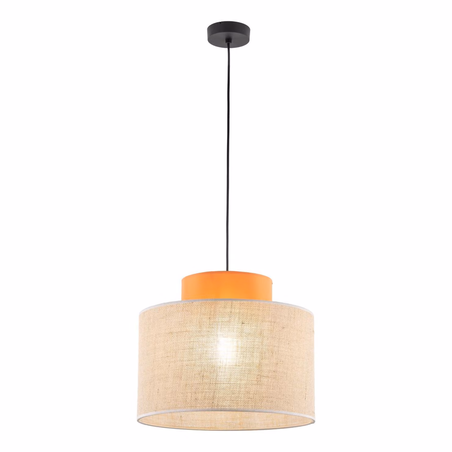 Lampada a sospensione in tessuto metallo E27 Ø 38 cm H: max. 170 cm nero natura arancio rotondo retrò
