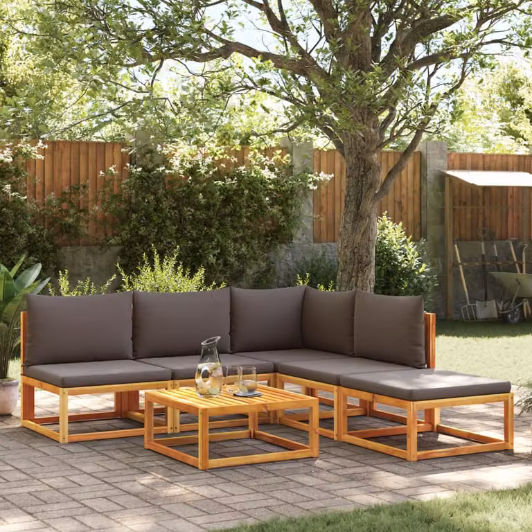 vidaXL Set di divani da giardino 6 pezzi in legno di acacia con cuscini grigi e marroni per esterno