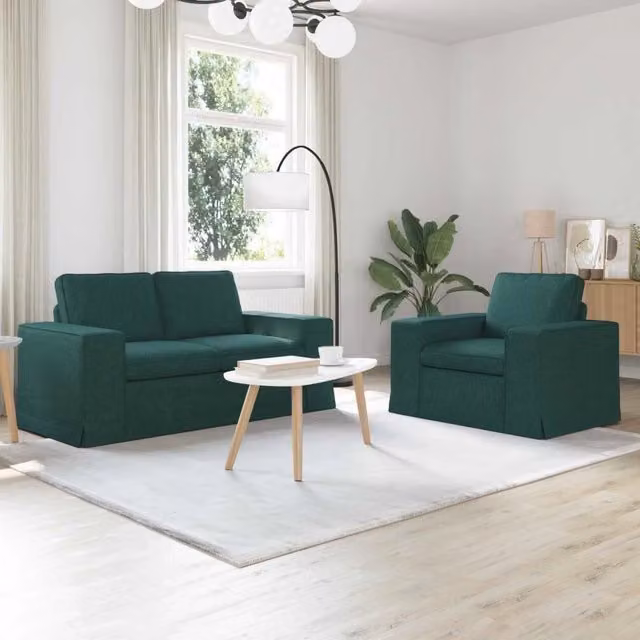 Set di divani 2 pz Verde Scuro Tessuto 3407503