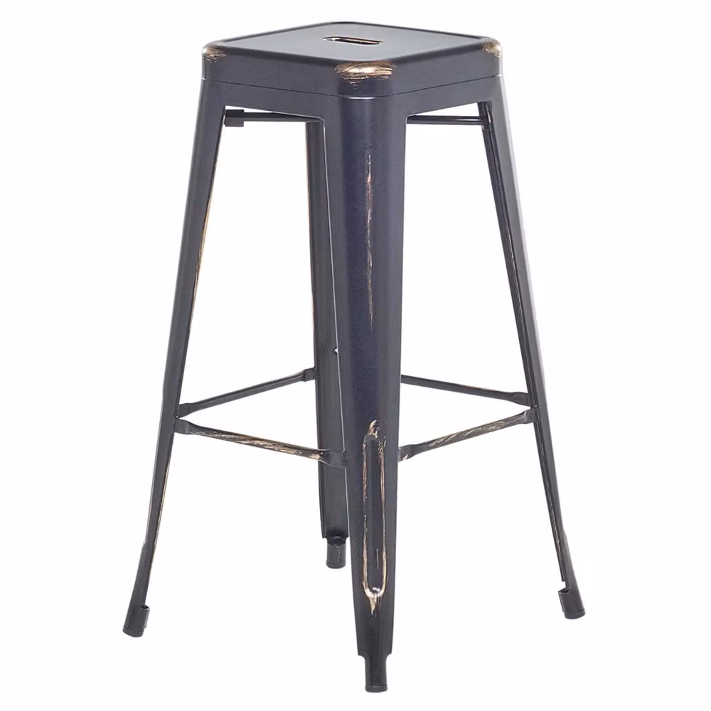 Set di 2 Sgabelli da Bar BELIANI in Metallo Nero e Acciaio Dorato, Design Industriale Impilabile, Altezza: 76 cm – 2