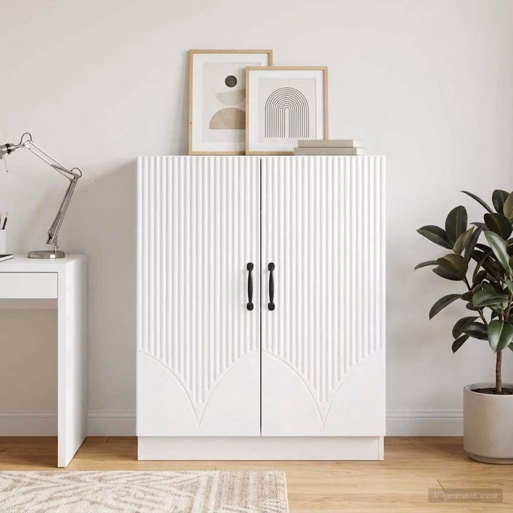 vidaXL Credenza Moderna Bianco Lucido in Legno MDF L: 66 cm, P: 34,5 cm, H: 87 cm