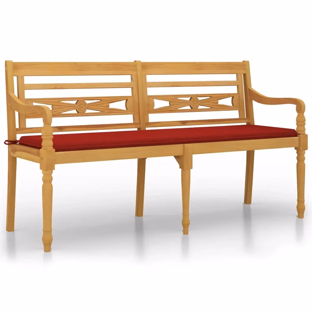 Panchina Batavia vidaXL in legno massello di teak con cuscini rossi, colore marrone, L: 150 cm – 2