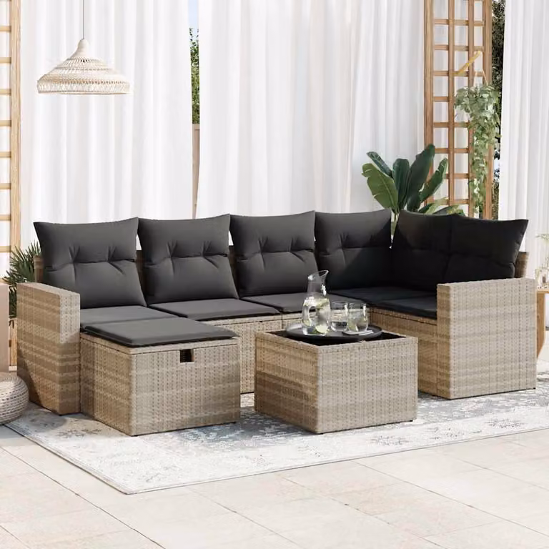 Maison Exclusive - Set Divani da Giardino 7pz con Cuscini Grigio Chiaro Polyrattan