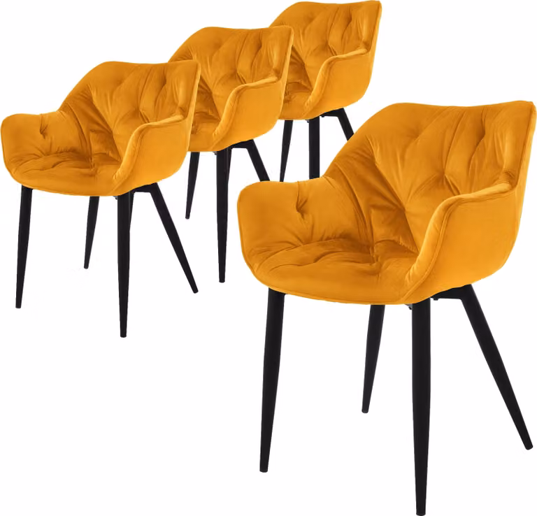ML-Design set di 4 sedie da pranzo con schienale, giallo senape, in velluto