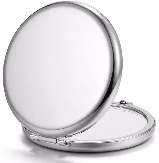 Specchio da trucco con doppia superficie – ingrandimento 1x/2x – specchio da viaggio compatto – metallo, portatile – ideale per il trucco, i viaggi e il controllo del viso – per donne e adolescenti – colore: rosa, argento – confezione da 1 pezzo