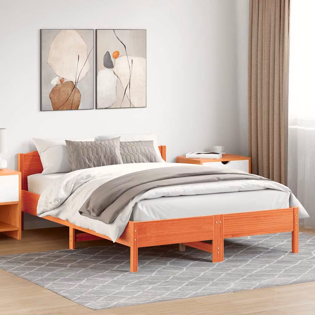 vidaXL Giroletto in legno di pino marrone cera con doghe piatte L: 160 cm, P: 200 cm