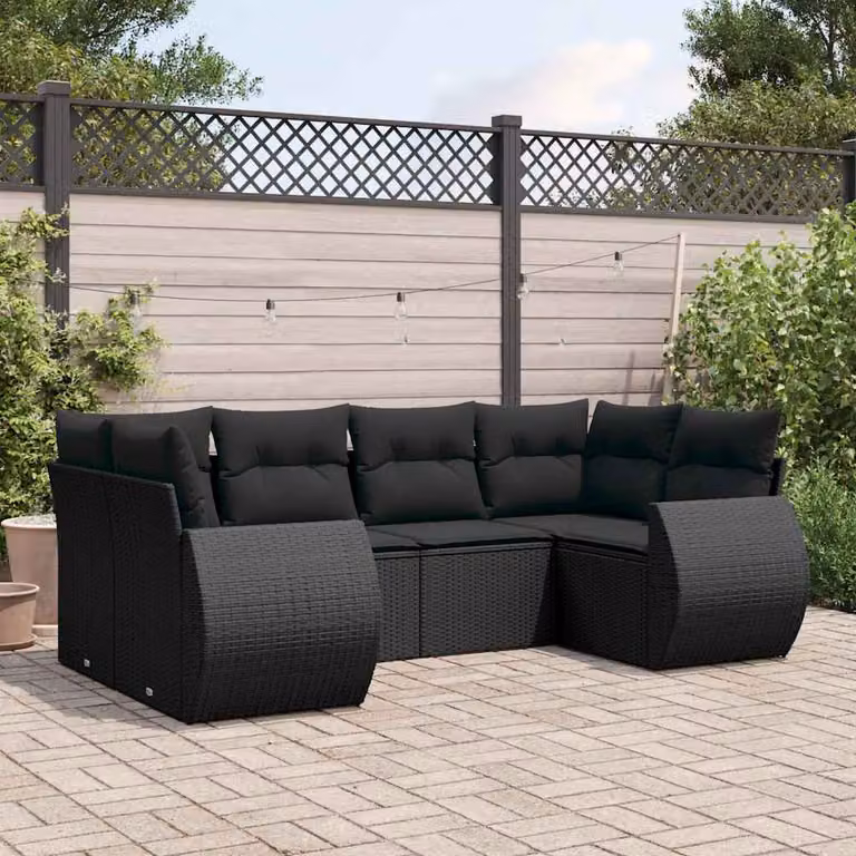 Set Divano da Giardino a L vidaXL 6 pz in Polyrattan Nero con Cuscini e Struttura in Metallo