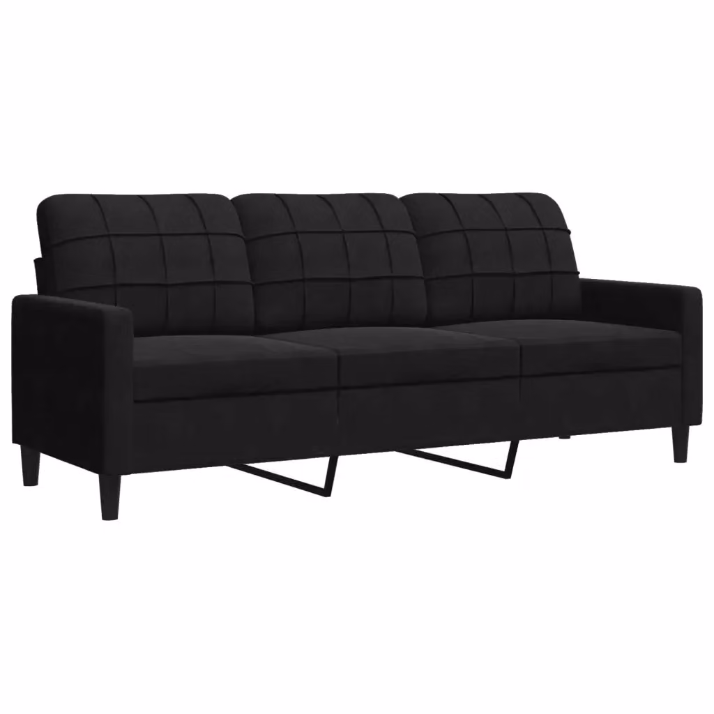 Divano a 3 posti moderno vidaXL in velluto nero con struttura in metallo per il tuo soggiorno L: 197 cm, P: 80 cm, H: 77 cm – 2