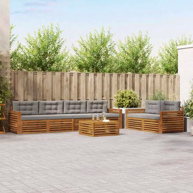 Set di divani da esterno moderno vidaXL in legno di acacia e plastica, 7 pezzi, Grigio