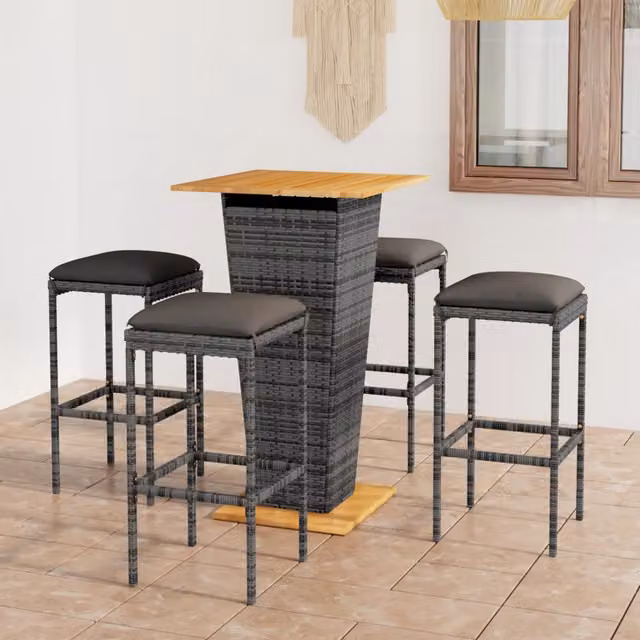 Set da Bar da Giardino 5 pz con Cuscini in Polyrattan Grigio 3064851