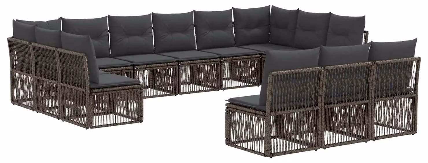 Set di divani da giardino, 13 pezzi, colore grigio, in rattan sintetico