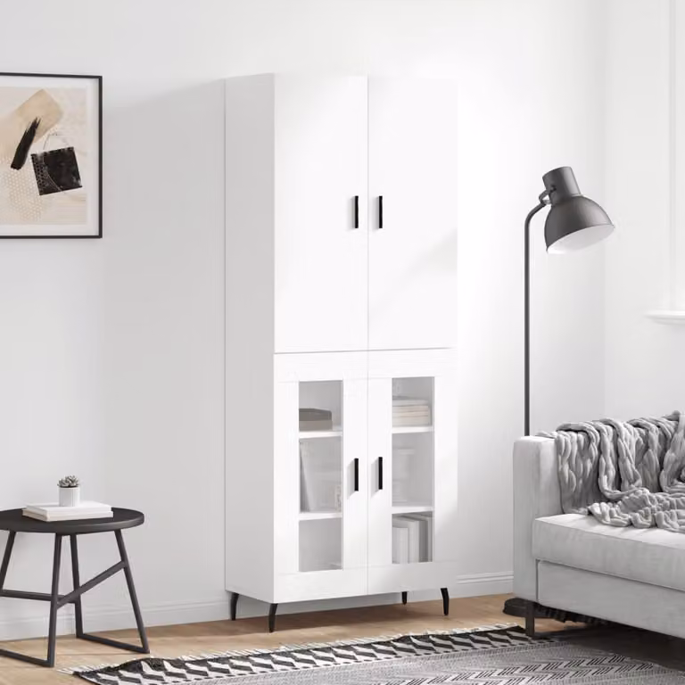 vidaXL Credenza Moderna Bianca con Ante in Vetro e Mensole, L/P/H: 69,5 x 34 x 180 cm