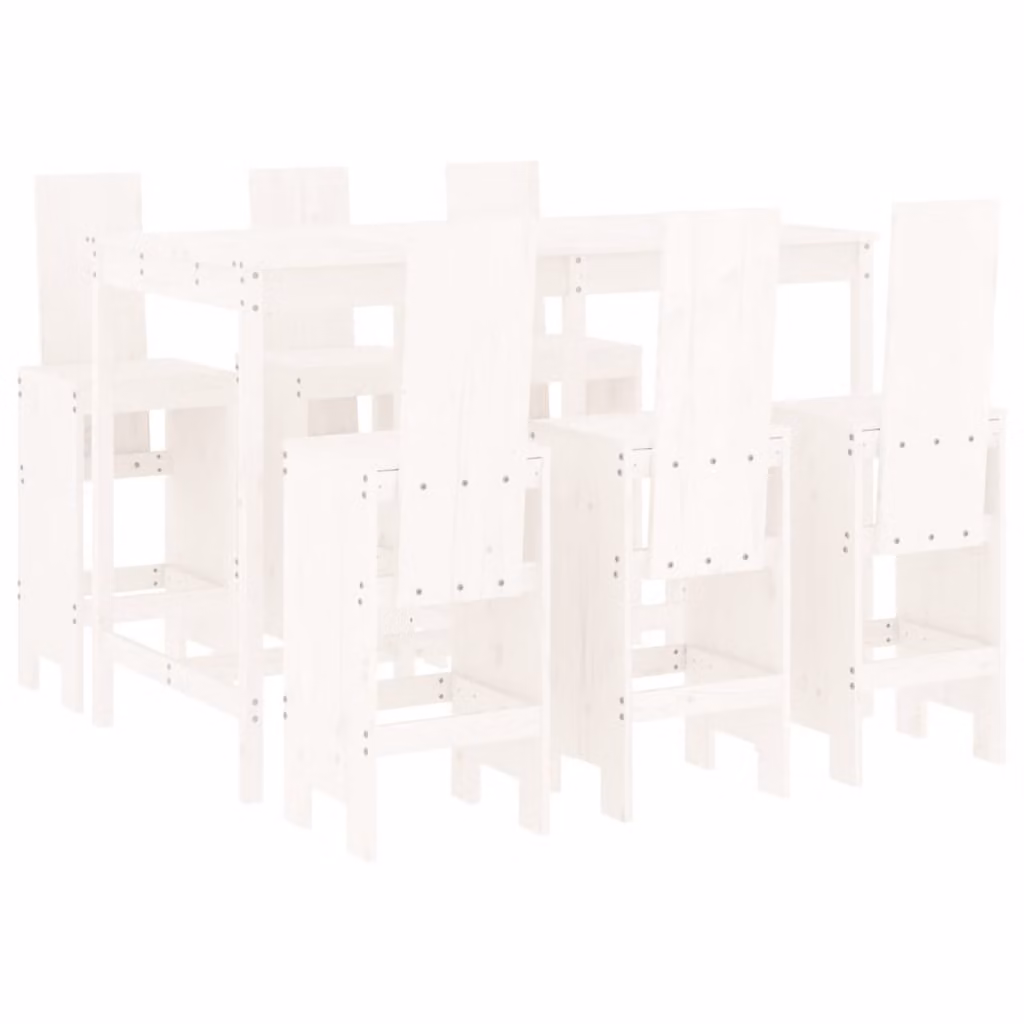 Set Bar da Giardino 7 pz Bianco in Legno Massello di Pino