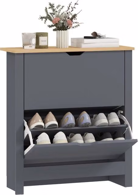 Scarpiera Minimal con 2 ante e divisorio regolabile Grigio scuro L: 72 cm, P: 26 cm, H: 80 cm