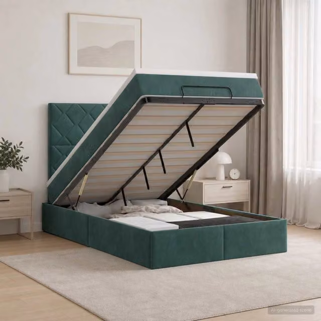 Letto ottomano con contenitore vidaXL in velluto verde e bianco con materasso a molle L/P/H: 200 x 120 x 88 cm