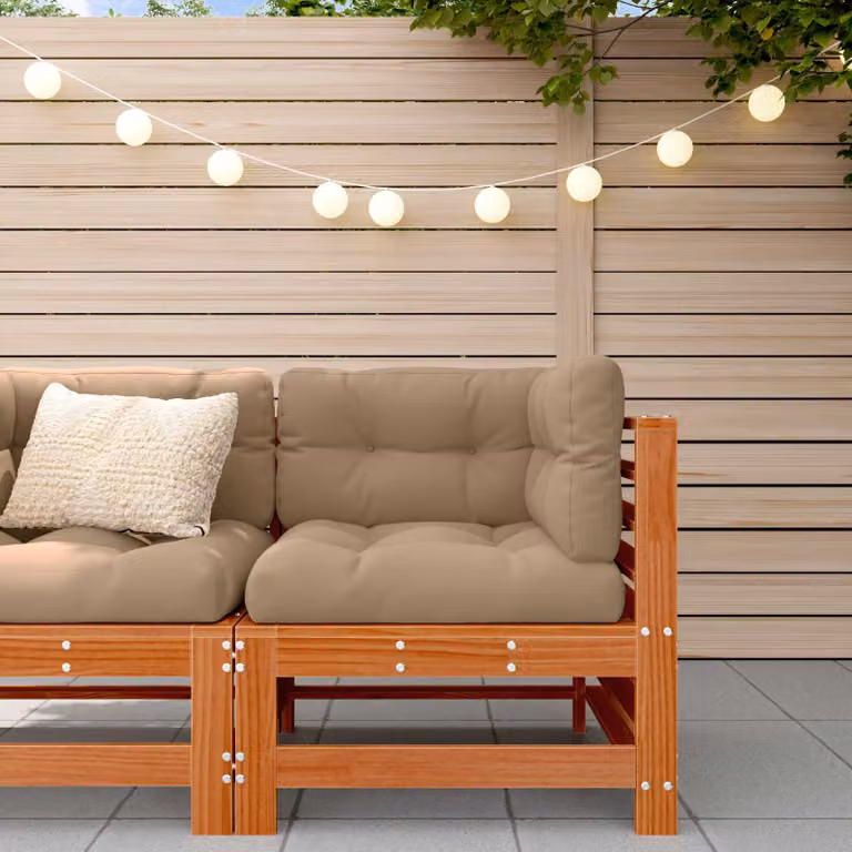 vidaXL Divano Angolare da Giardino in Legno di Pino Massiccio con Cuscini Beige e Marrone