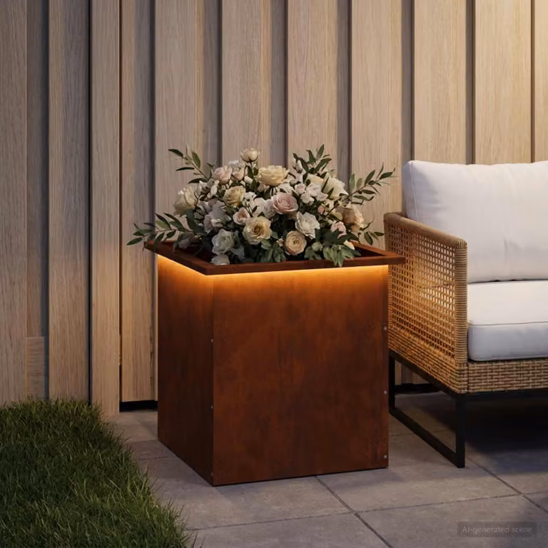 vidaXL Fioriera da giardino con LED Ruggine 50 x 50 x 48 cm