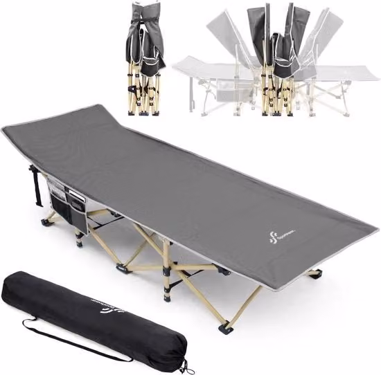 Letto da campeggio pieghevole extra grande Stellar per adulti, colore grigio, con sacchetto di trasporto, portata massima 204 kg
