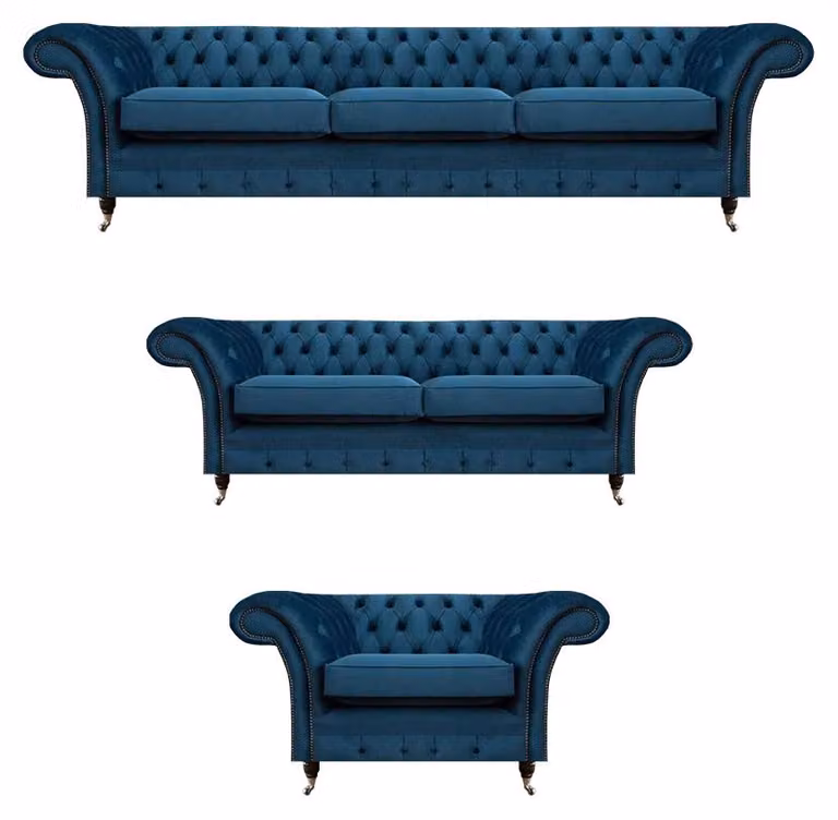 Blaue Chesterfield Sitzmöbel Moderne Couchgarnitur Wohnzimmer Möbel 3tlg