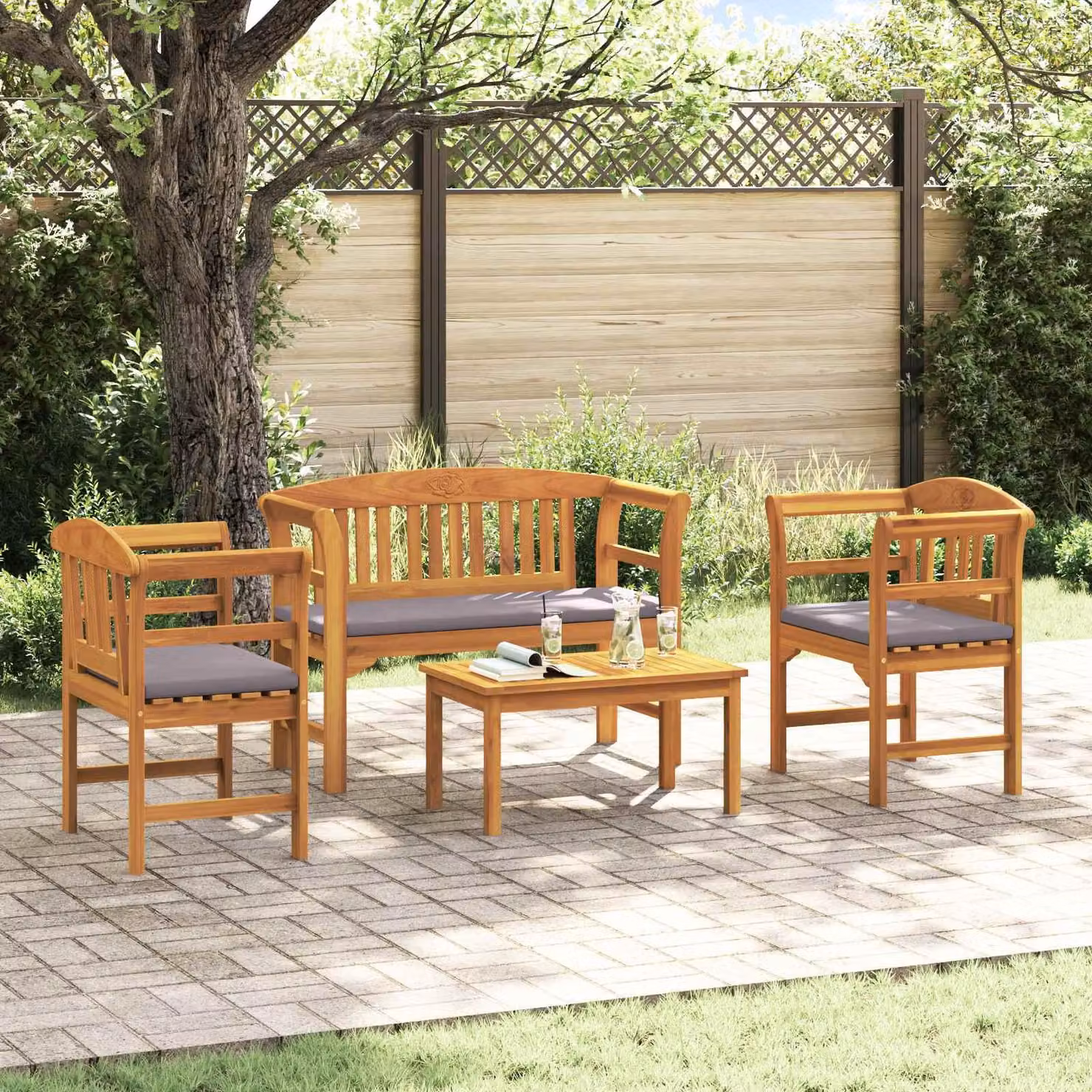 Maison Exclusive - Set da lounge per rose da giardino, composto da 4 pezzi, in legno massello di acacia