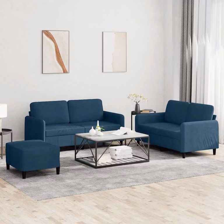 Set di 3 divani vidaXL in velluto blu per soggiorno in stile moderno