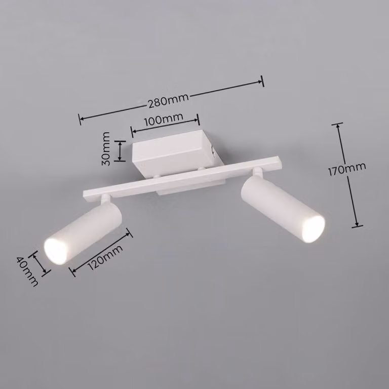 Trio Lighting Faretto da soffitto Dara, lunghezza 28 cm, grigio, metallo, a 2 luci. Dara, Alluminio / Grigio / Zincato, Soggiorno / Sala da pranzo, Metallo, Moderno, Downlight