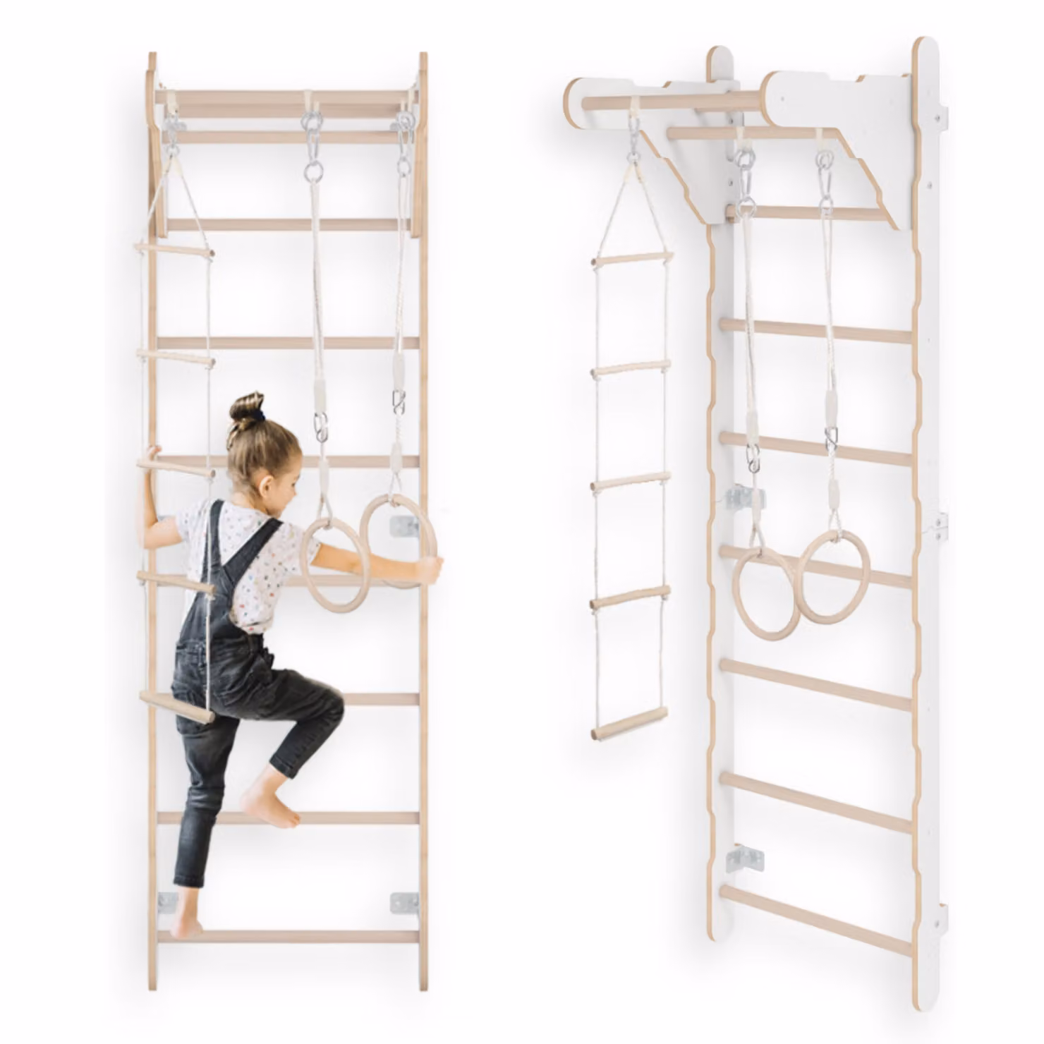Scala da ginnastica per bambini (210 cm), Scala da allenamento a muro, Scala di corda per bambini, Parco giochi in legno per la casa