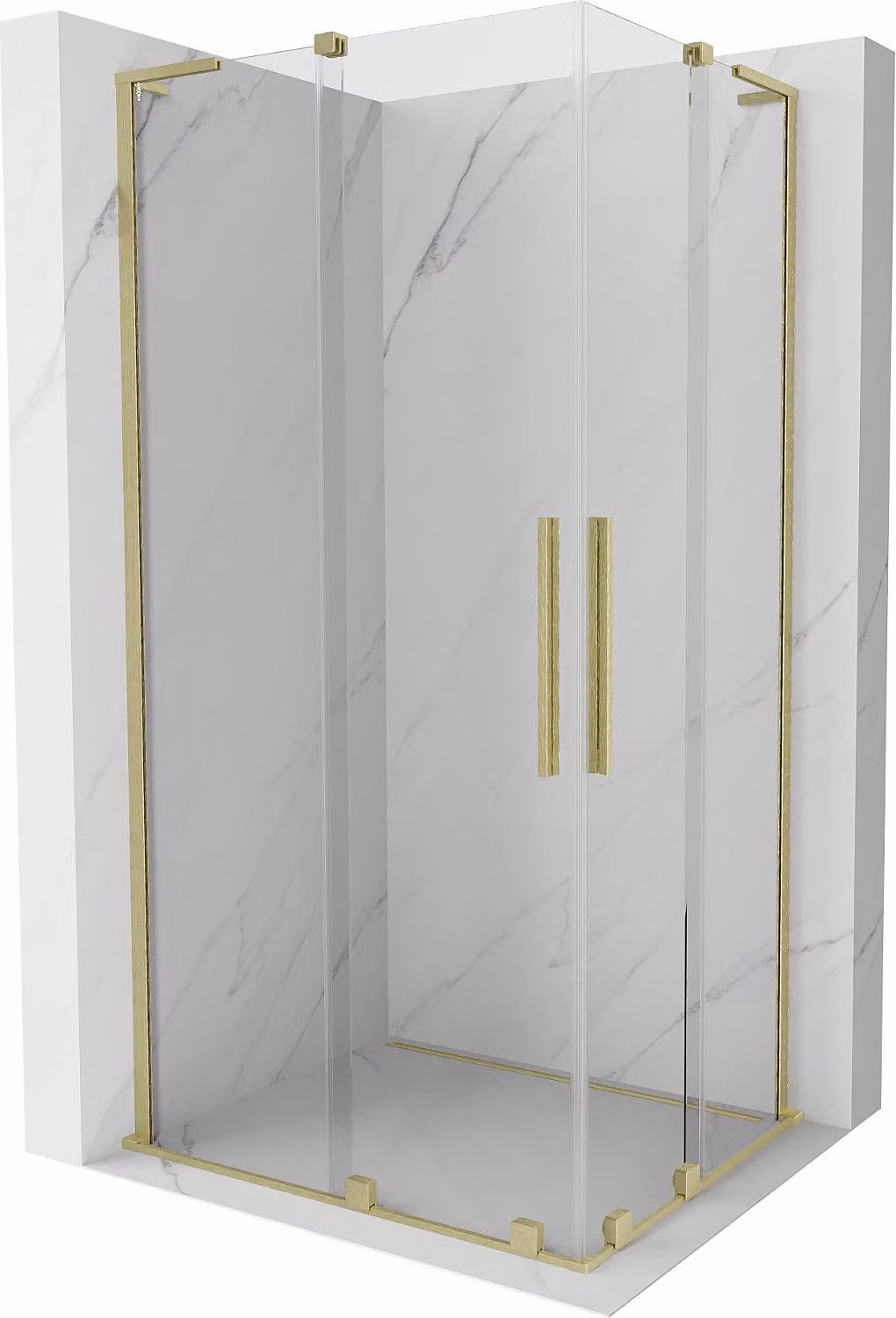 Mexen Velar L Duo cabina doccia scorrevole 100 x 90 cm, trasparente, oro spazzolato - 871-100-090-02-03-55