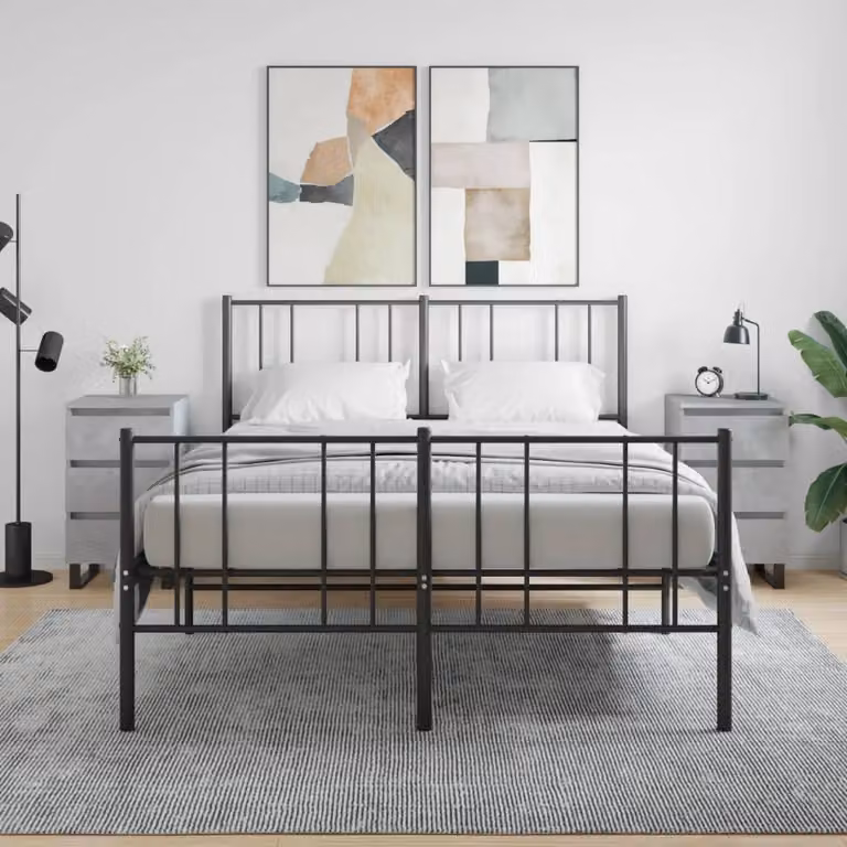 Set di 2 comodini vidaXL moderni in legno multistrato e metallo, colore grigio cemento, L 40 cm x P 35 cm x H 69 cm