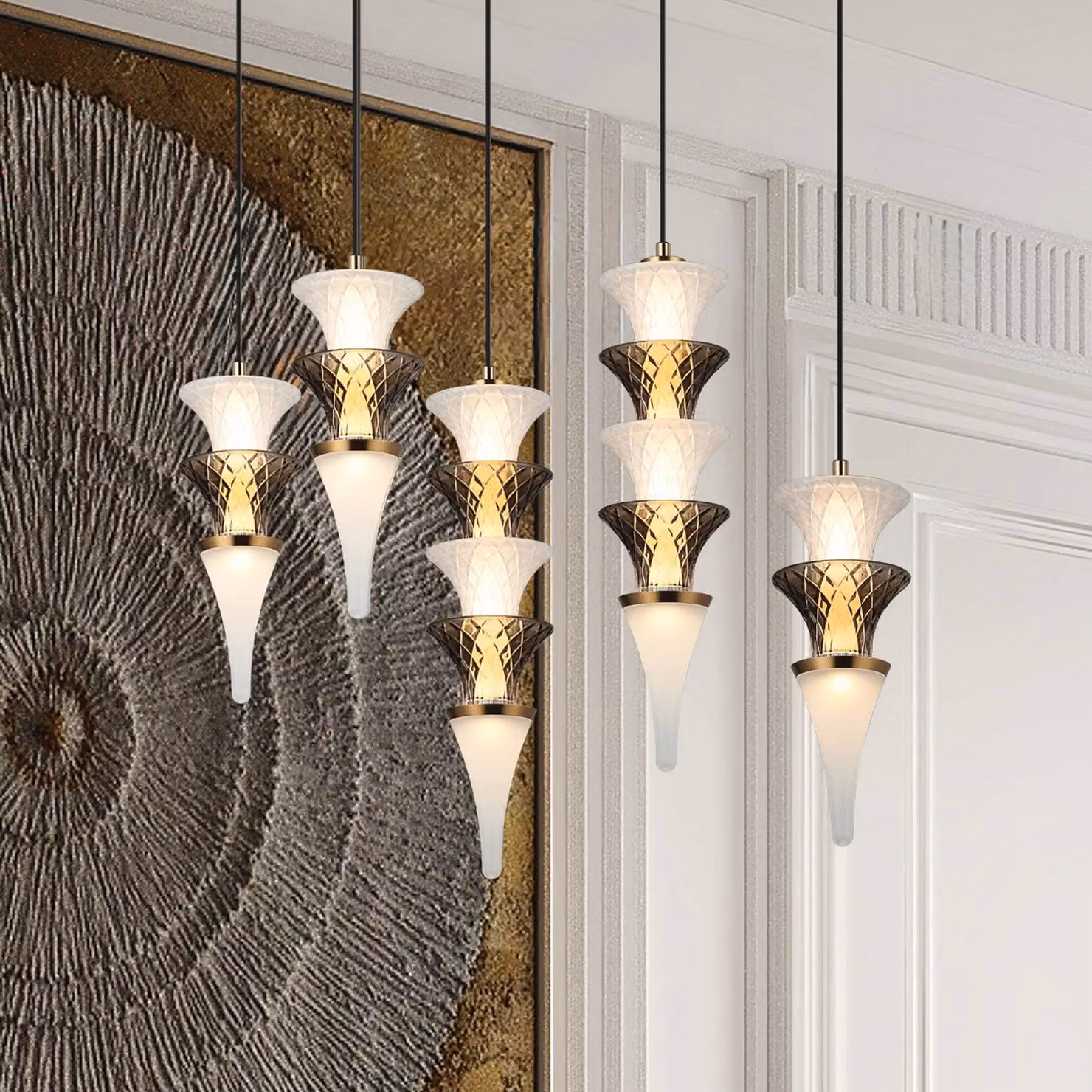 Viokef Lampada a sospensione in vetro Venera, Bianco / Opale, Soggiorno / Sala da pranzo, Vetro, Lampada a sospensione
