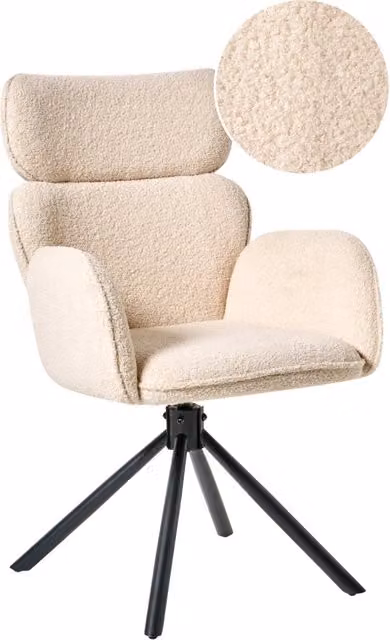 Sedia da pranzo girevole BELIANI in tessuto boucle beige con base in metallo nero