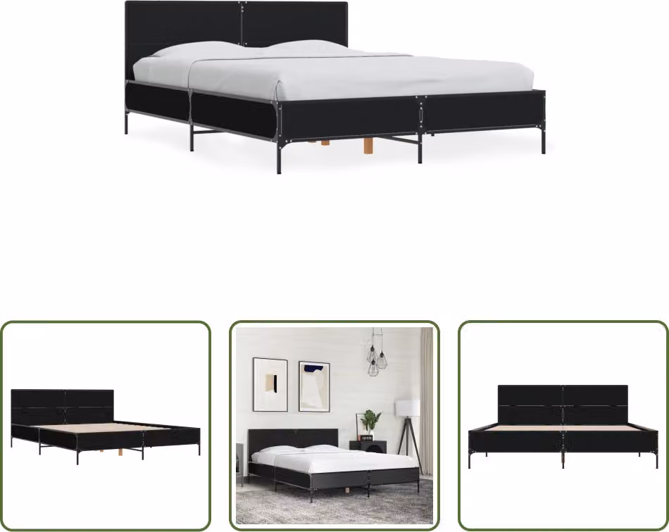 The Living Store Struttura letto nera 135x190 cm in legno e metallo