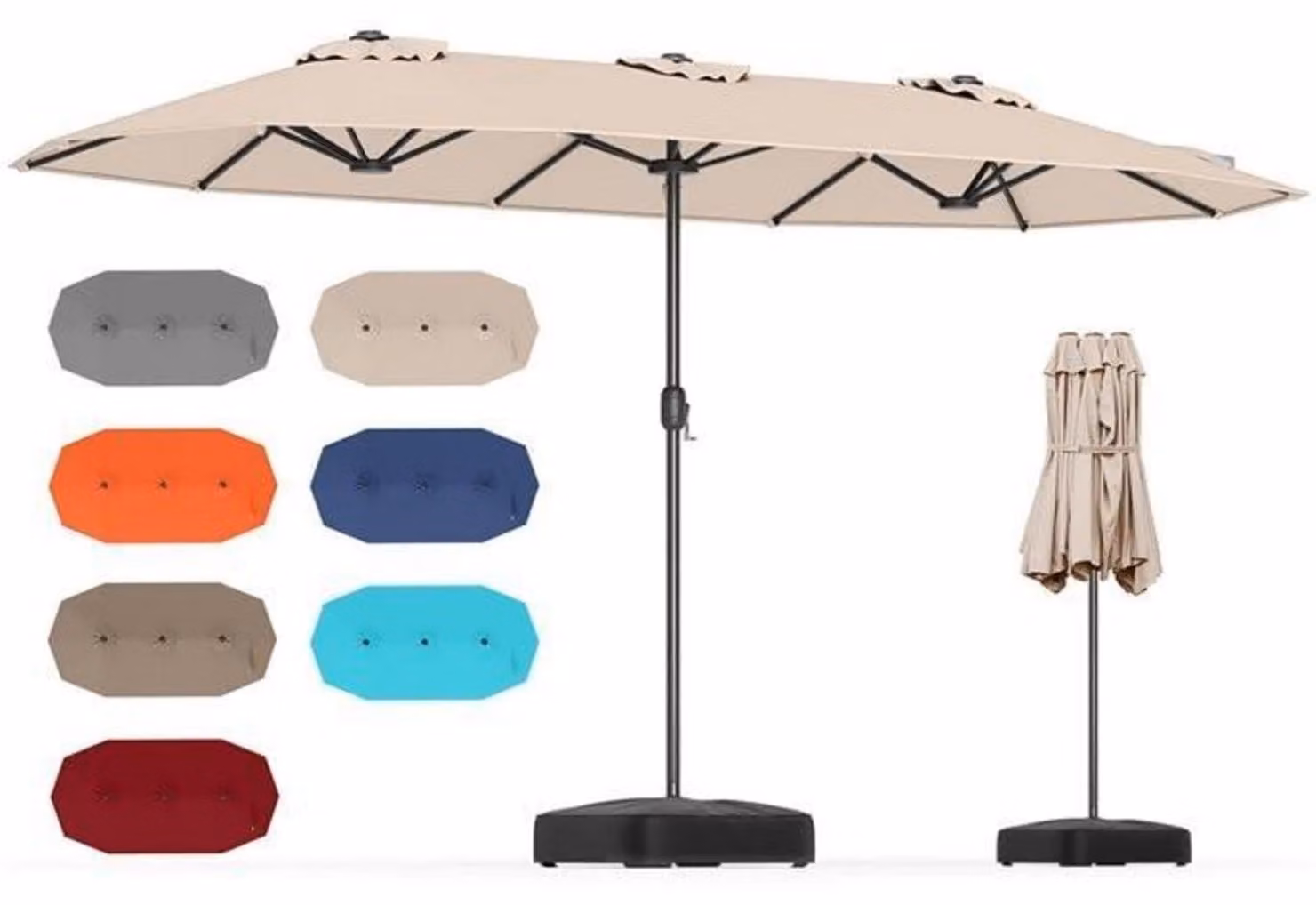 Ombrellone da esterno, manovella, 400 x 200 cm, beige, protezione UV 30+