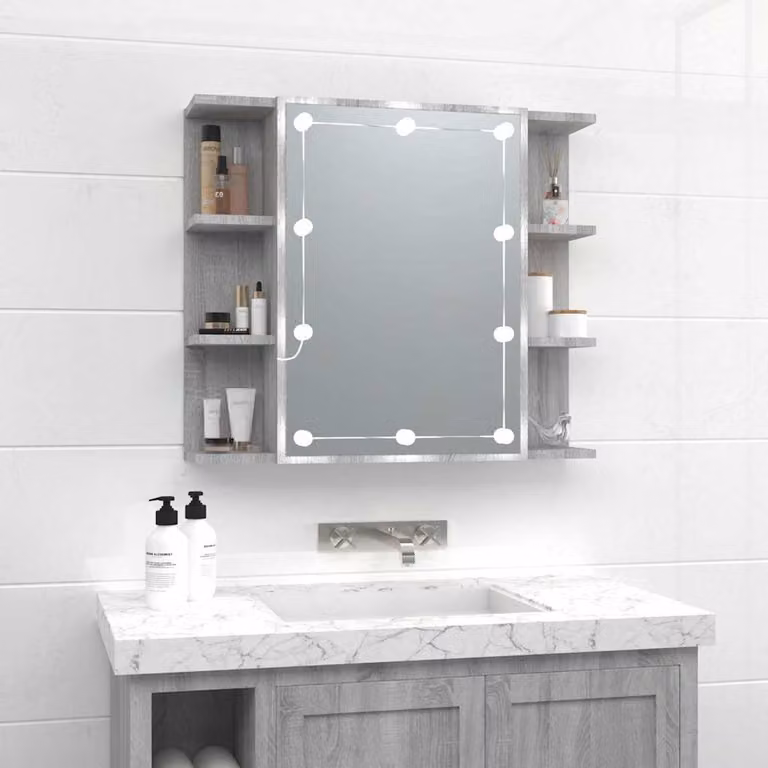 Armadietto da bagno con specchio e illuminazione LED vidaXL, Grigio, L: 70 cm, P: 16,5 cm, H: 60 cm