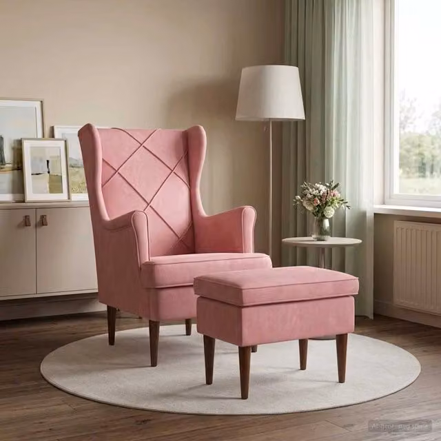 Set di Poltrona con Ottoman in Velluto Rosa vidaXL per Soggiorno e Camera da Letto – 1