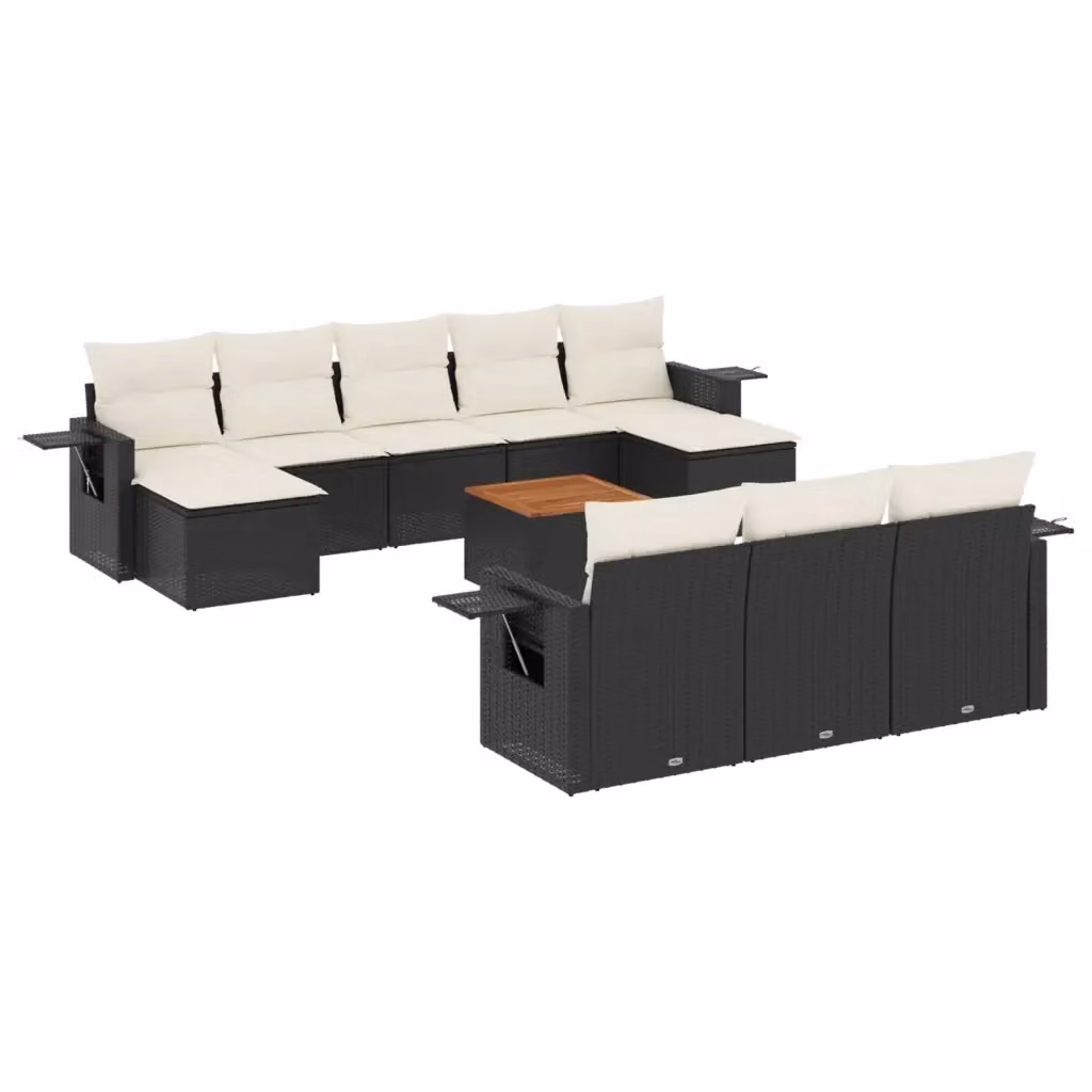Set di divani da giardino vidaXL 11 pz in polyrattan nero con cuscini imbottiti e coperture rimovibili – 2