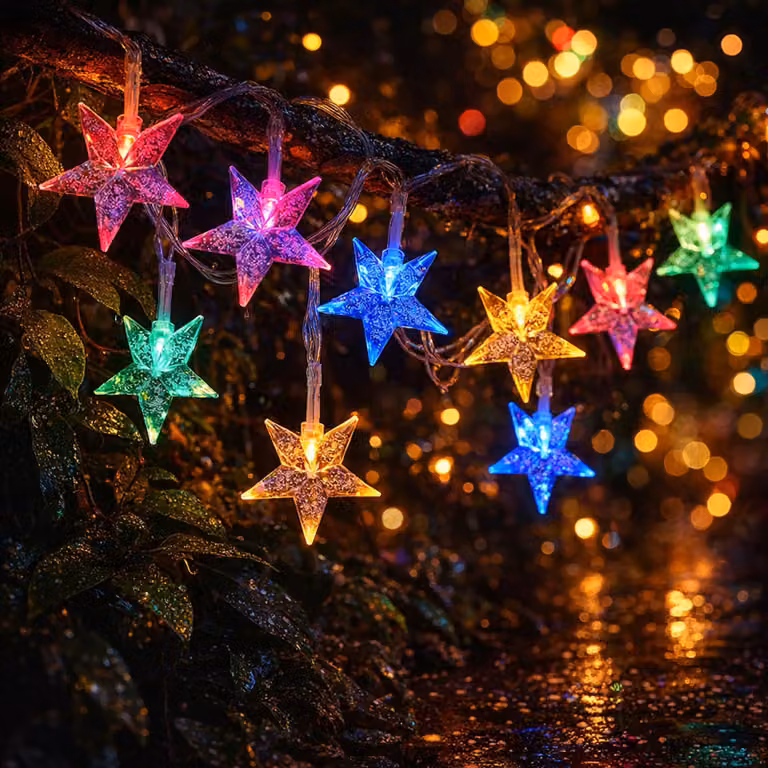 Catena luminosa con stelline, 1,5 metri, 10 LED, multicolore, alimentata a batteria