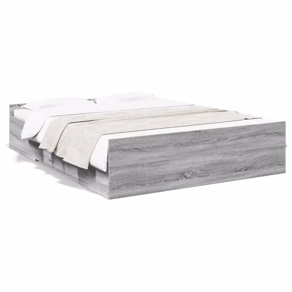 vidaXL Giroletto con Cassetti in Legno Multistrato Grigio Sonoma 150x200 cm – 2
