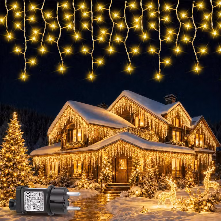 Tenda luminosa natalizia, 17 metri, 320 LED, luce bianco caldo, timer, 8 modalità