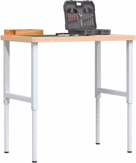 Banco Lavoro Regolabile in Legno di Faggio e Metallo vidaXL L: 100 cm, P: 60 cm, H: 73-99,5 cm