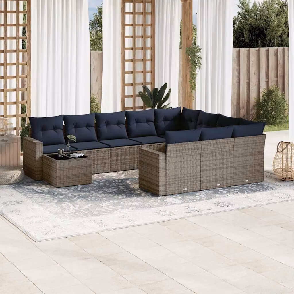 Maison Exclusive - Set da giardino 11 pezzi con cuscini, grigio, polyrattan