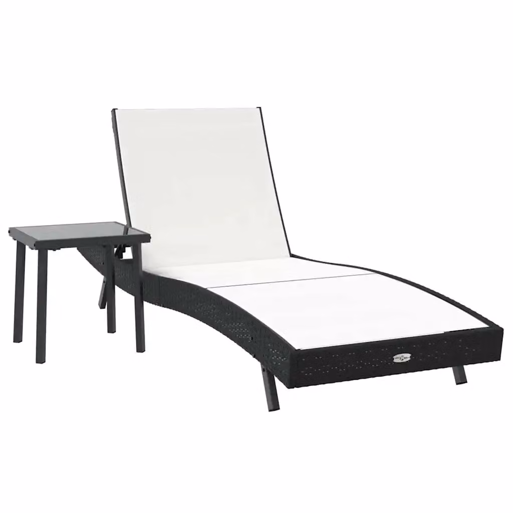 Set di 2 lettini da sole vidaXL in polyrattan moderni con poggiatesta regolabile e vassoio laterale, bianco e nero – 2