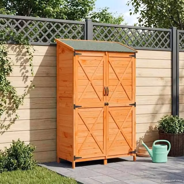 Rimessa Giardino Legno Marrone 106x56x176.5cm Tetto Asfalto Porta Ventilata per Attrezzi