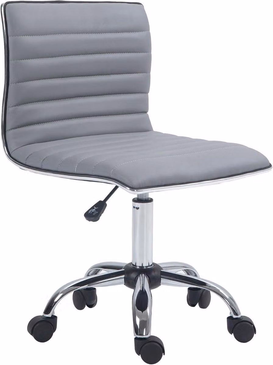 Sedia da ufficio regolabile, senza braccioli e con rotelle, color grigio chiaro