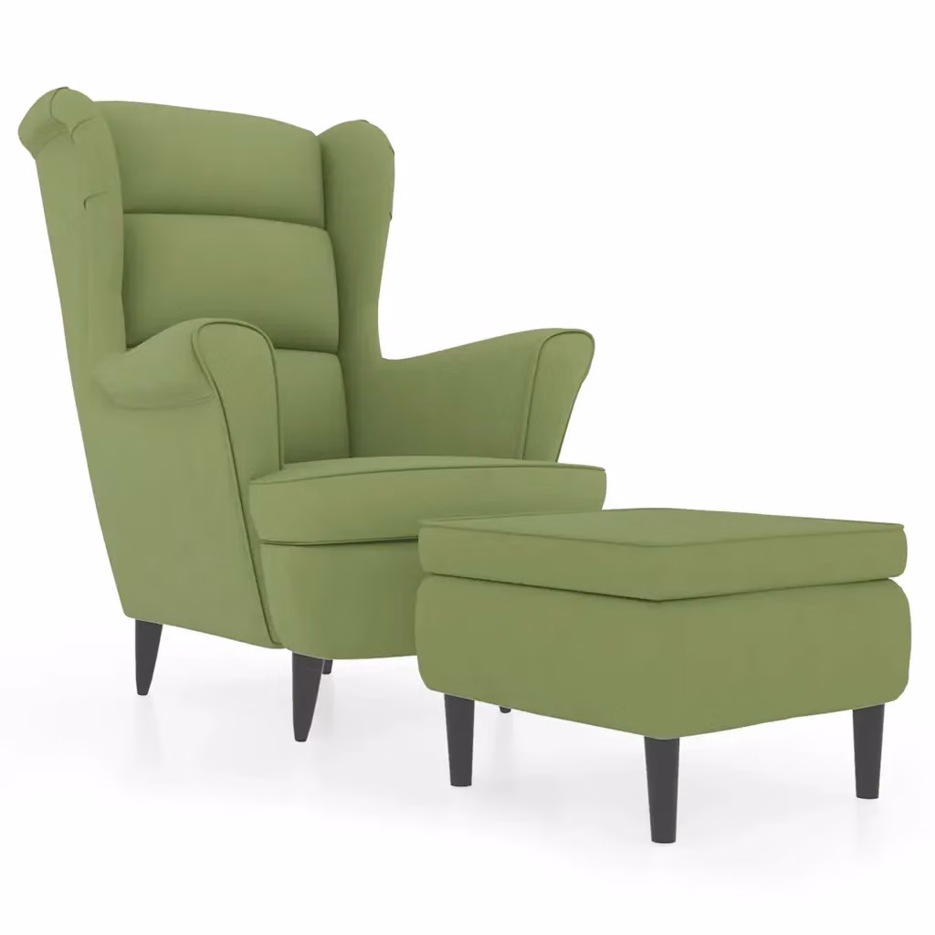 Poltrona Schienale ad Ala con Poggiapiedi vidaXL in Velluto Verde Chiaro con Struttura in Legno e Schiuma – 2