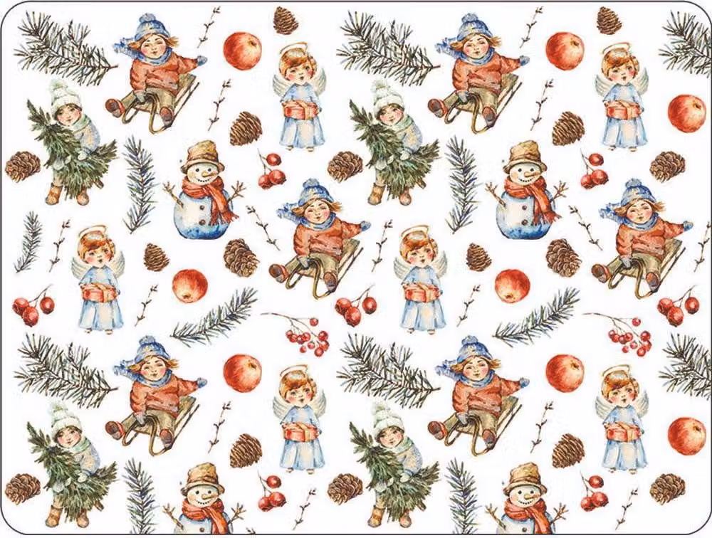 Natale tovaglietta Playing outside bianco  angelo slitta bambini albero di Natale