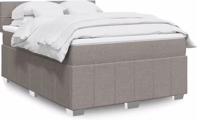 Letto con Giroletto a Molle e Materasso Ibrido vidaXL in Tessuto, Colore Tortora, L/P: 140 x 200 cm